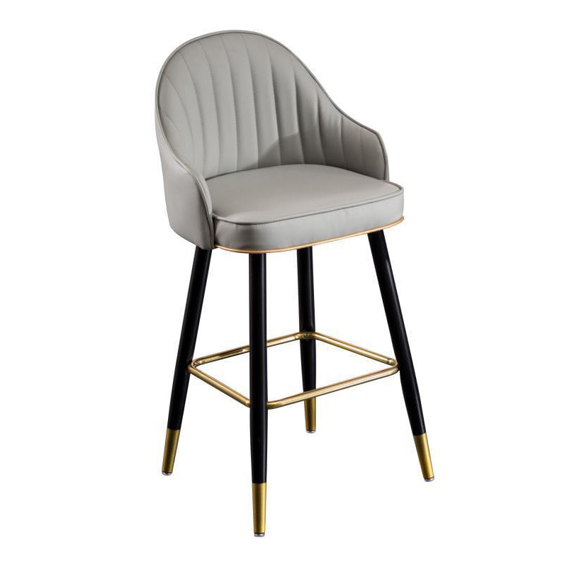Scandinavian Living Room Armed Stool Matte Finish Leather Barstool