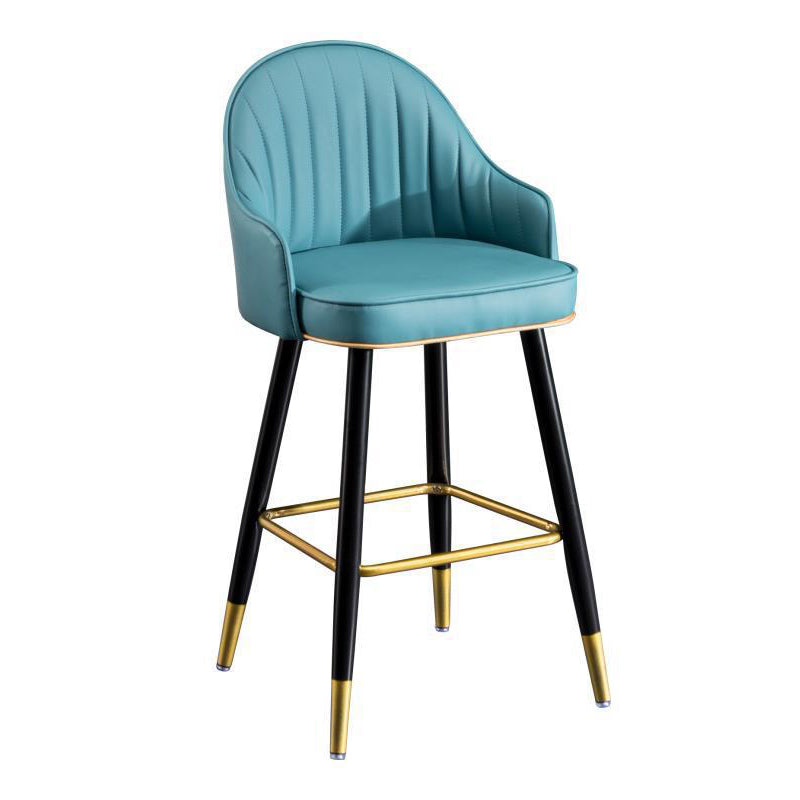 Scandinavian Living Room Armed Stool Matte Finish Leather Barstool