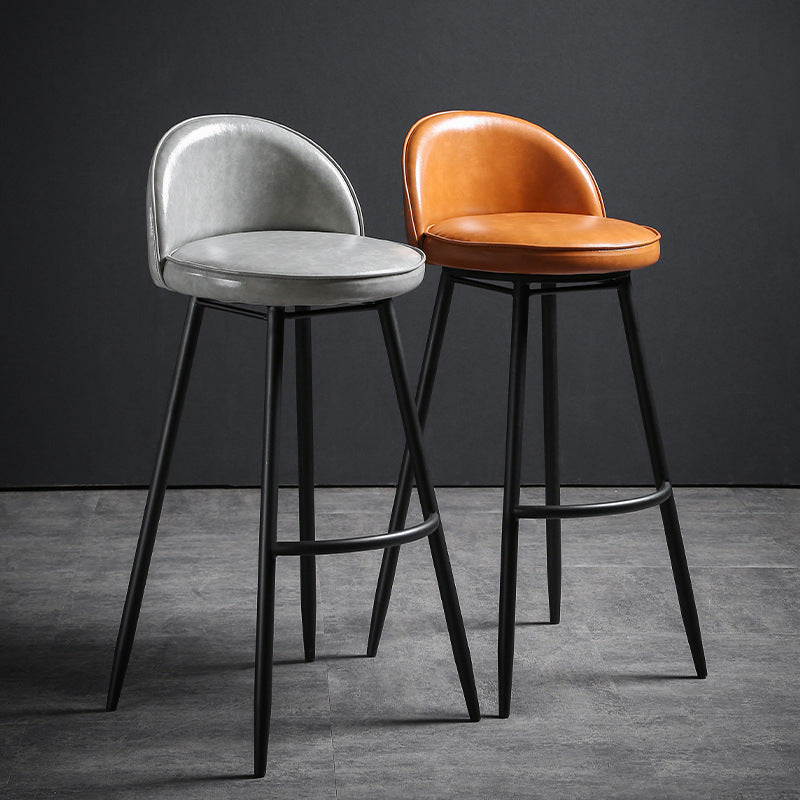 Contemporary Restaurant Footrest Stool Matte Finish Leather Barstool