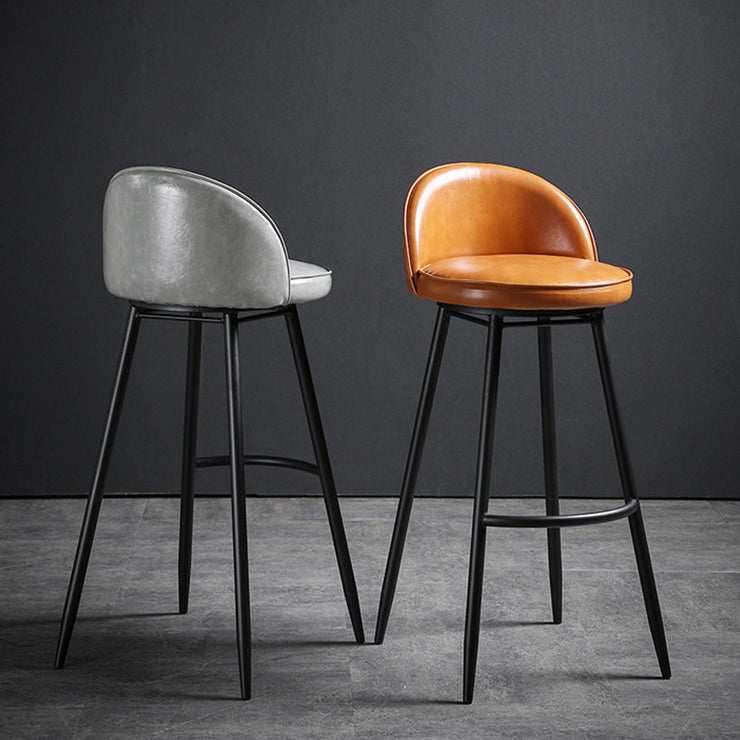 Contemporary Restaurant Footrest Stool Matte Finish Leather Barstool