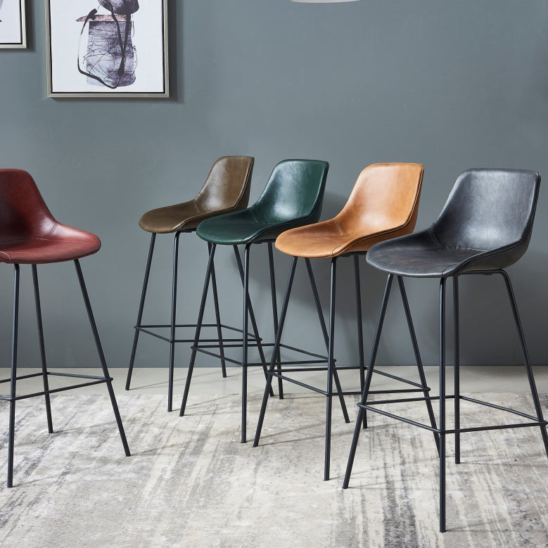 Contemporary Footrest Restaurant Stool Matte Finish Leather Barstool
