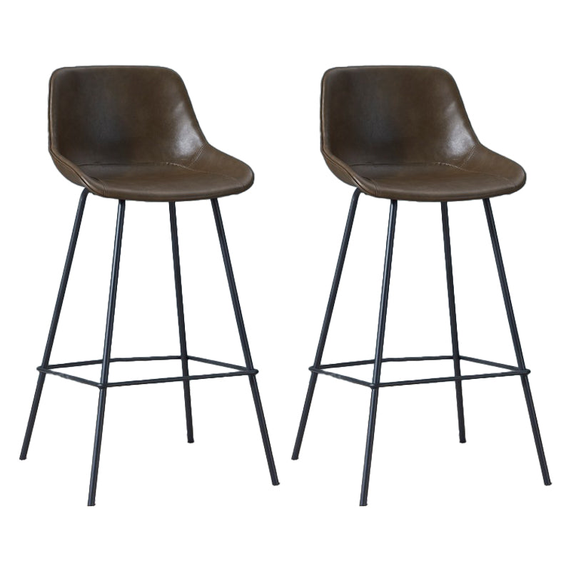 Contemporary Footrest Restaurant Stool Matte Finish Leather Barstool