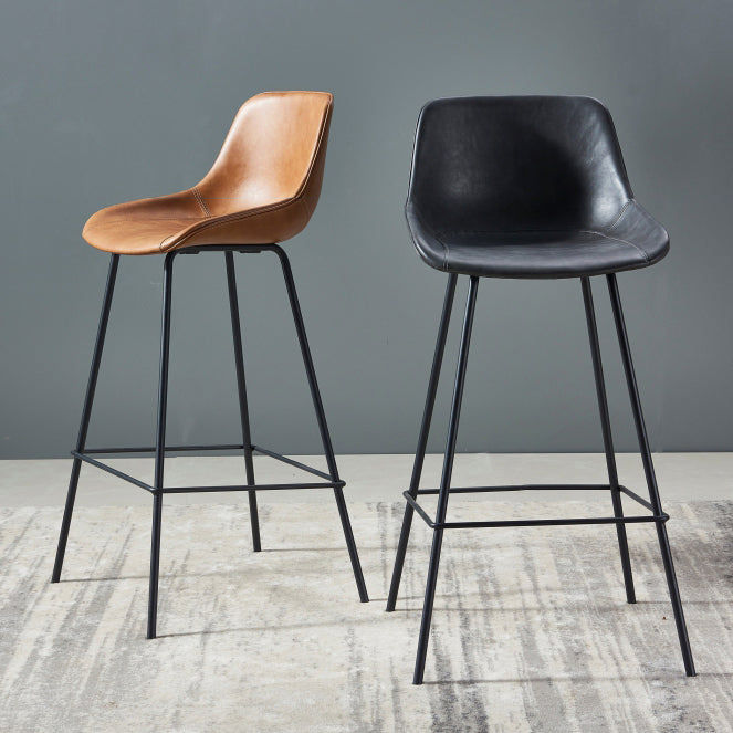 Contemporary Footrest Restaurant Stool Matte Finish Leather Barstool