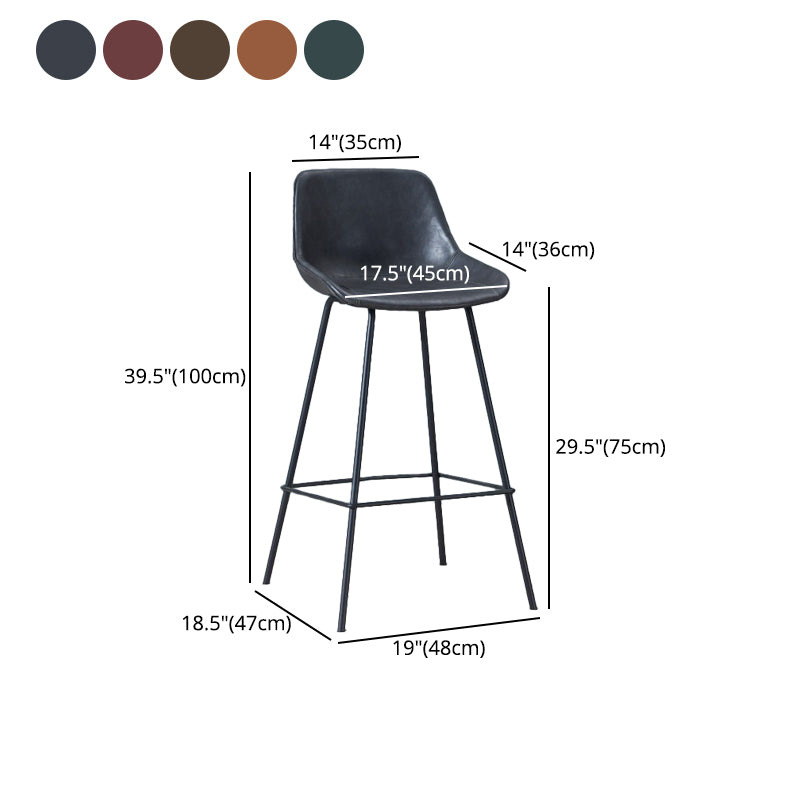 Contemporary Footrest Restaurant Stool Matte Finish Leather Barstool