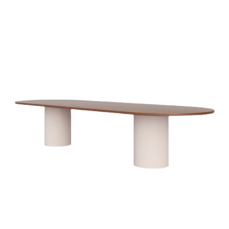 Modern Wood Top Oval Dinette Table Wood Two Base Dining Table