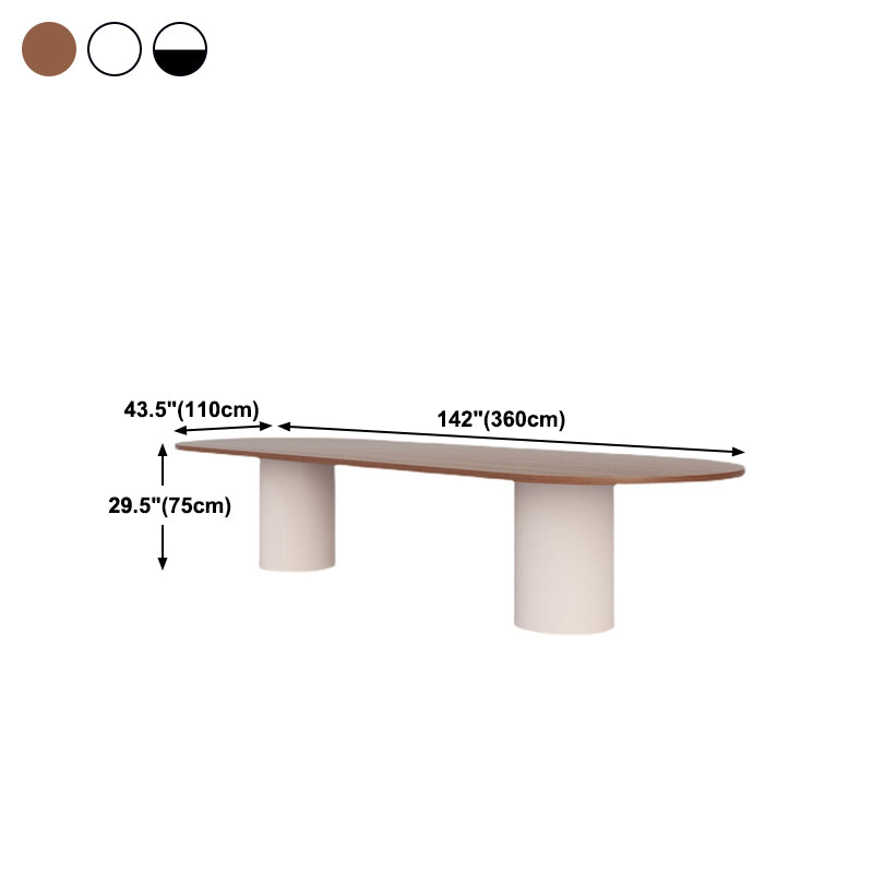 Modern Wood Top Oval Dinette Table Wood Two Base Dining Table
