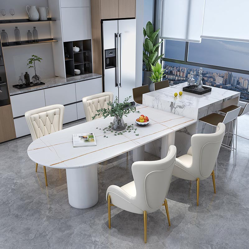 Modern Stone Top Table for Restaurant Oval Table with White Tripod Base