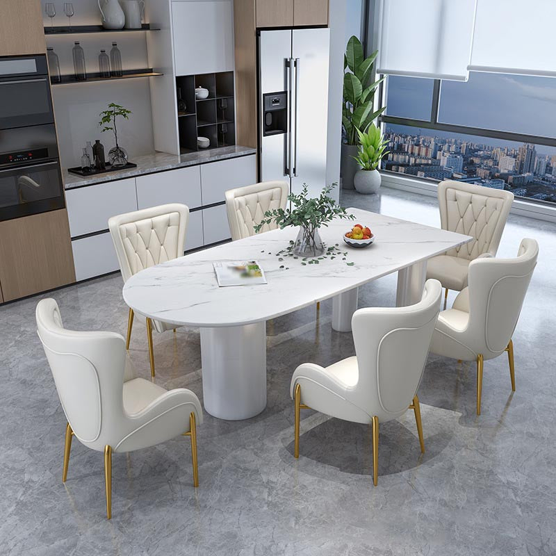 Modern Stone Top Table for Restaurant Oval Table with White Tripod Base