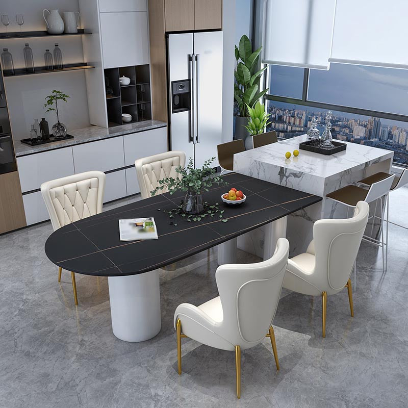 Modern Stone Top Table for Restaurant Oval Table with White Tripod Base