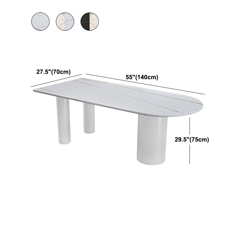 Modern Stone Top Table for Restaurant Oval Table with White Tripod Base