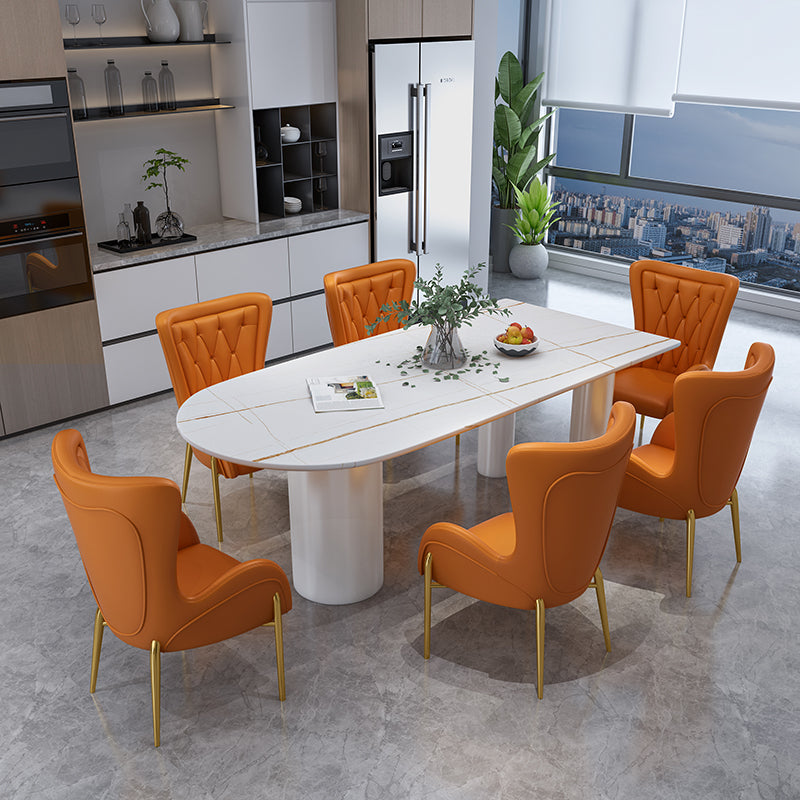 Oval White Base Dining Table Modern Stone Tripod Iron base Table