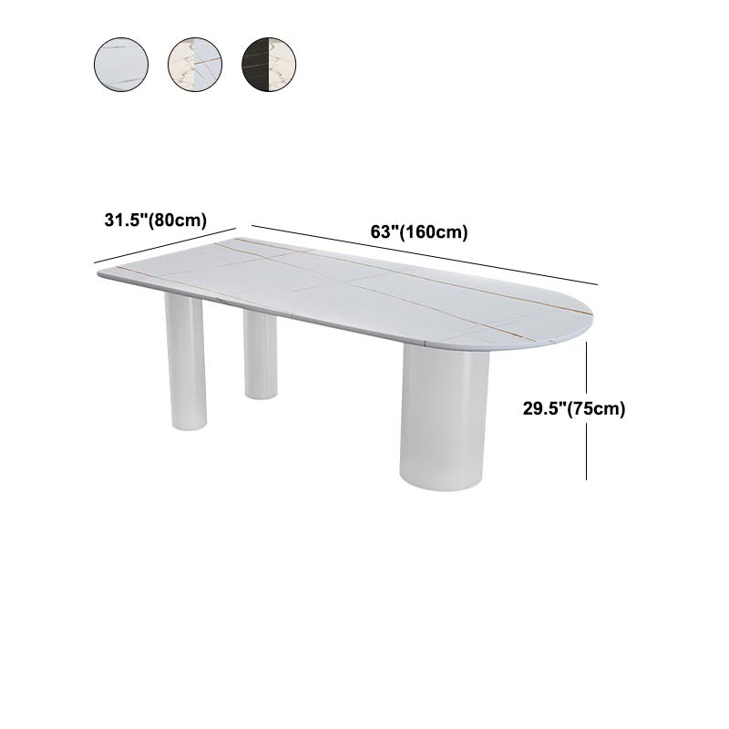 Oval White Base Dining Table Modern Stone Tripod Iron base Table