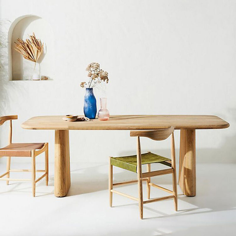 Contemporary Dining Table Natural Solid Wood Dining Table with Double Pedestal