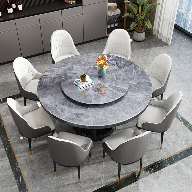 Table à manger ronde en pierre blanc-gris, meuble nordique à plateau tournant avec socle