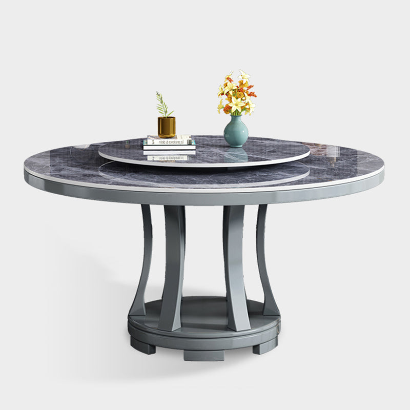 Table à manger ronde en pierre blanc-gris, meuble nordique à plateau tournant avec socle
