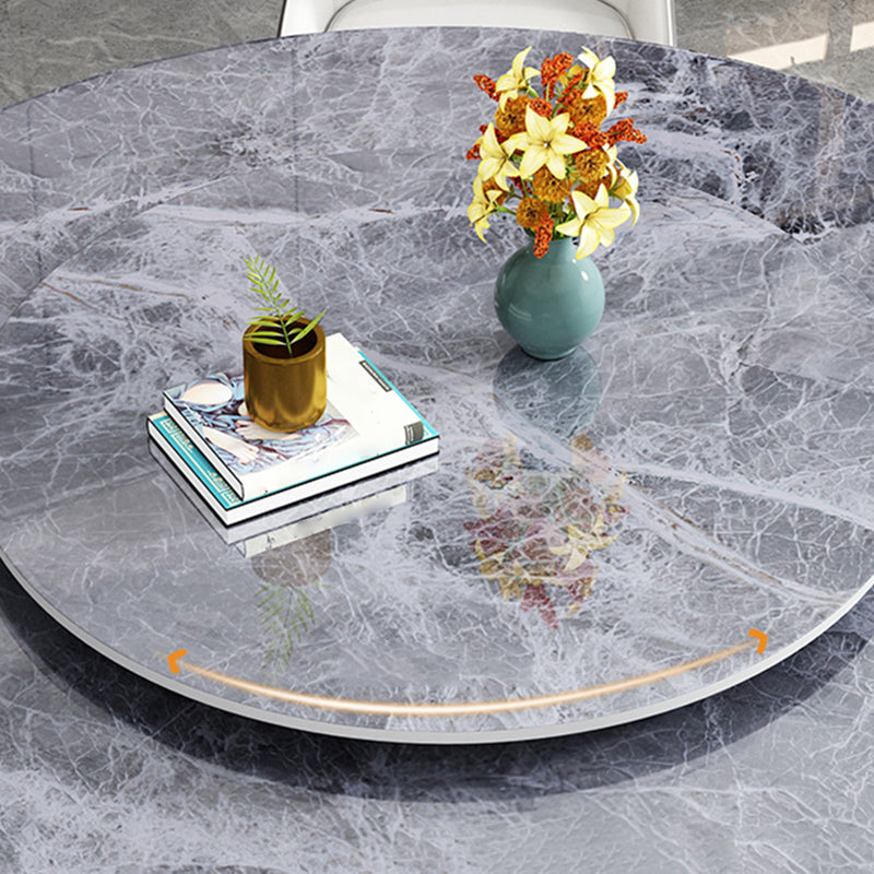 Table à manger ronde en pierre blanc-gris, meuble nordique à plateau tournant avec socle