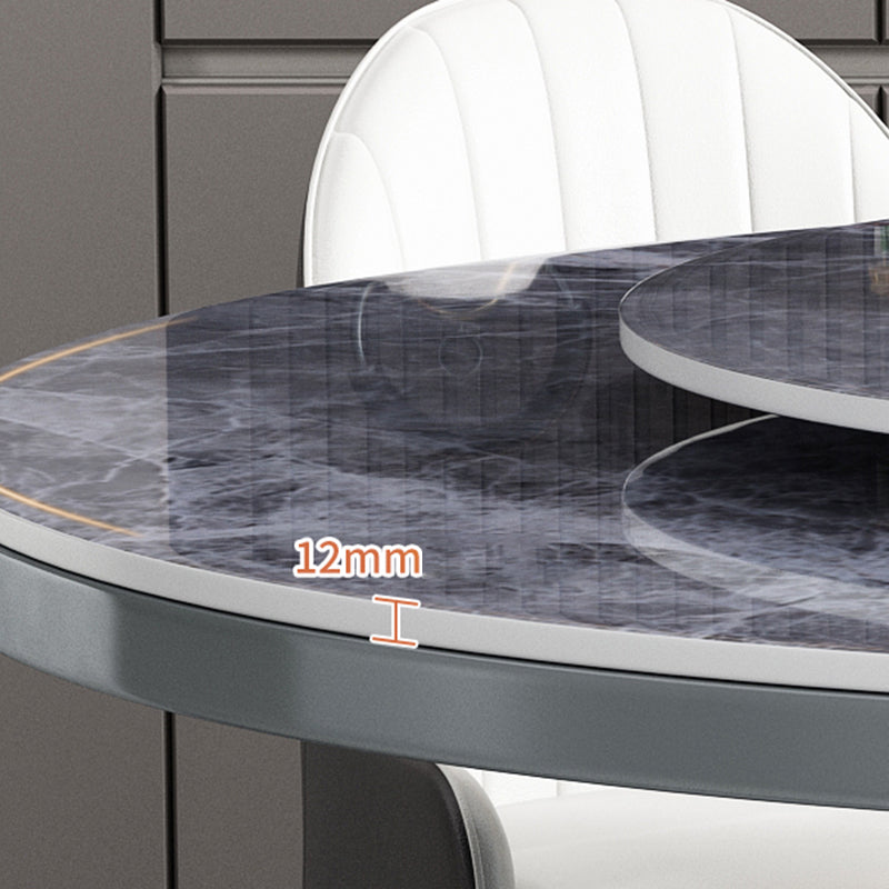 Table à manger ronde en pierre blanc-gris, meuble nordique à plateau tournant avec socle