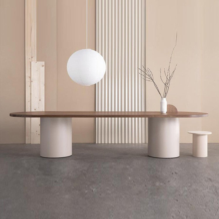 Contemporary Wood Top Oval Dinette Table Metal Base Dining Table for Living Room