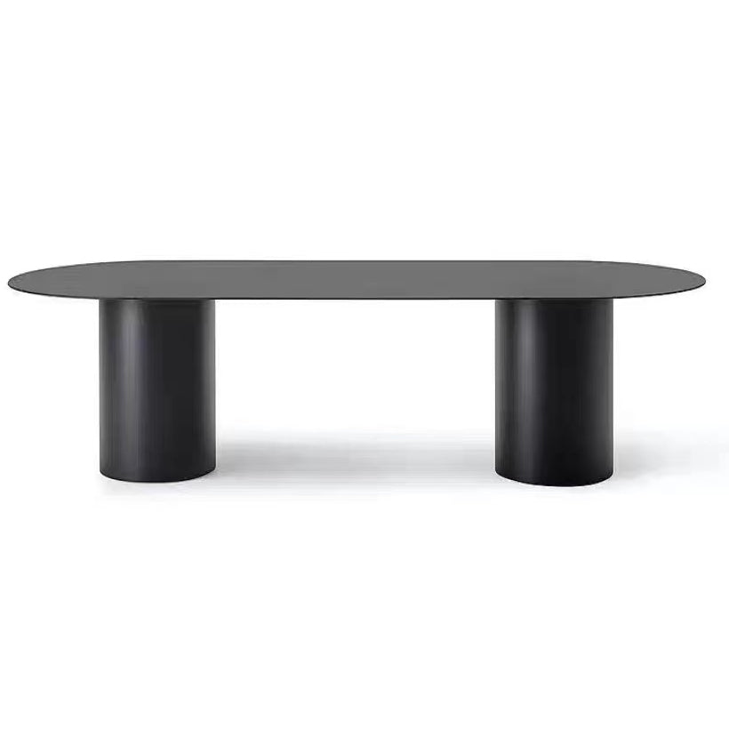 Contemporary Wood Top Oval Dinette Table Metal Base Dining Table for Living Room