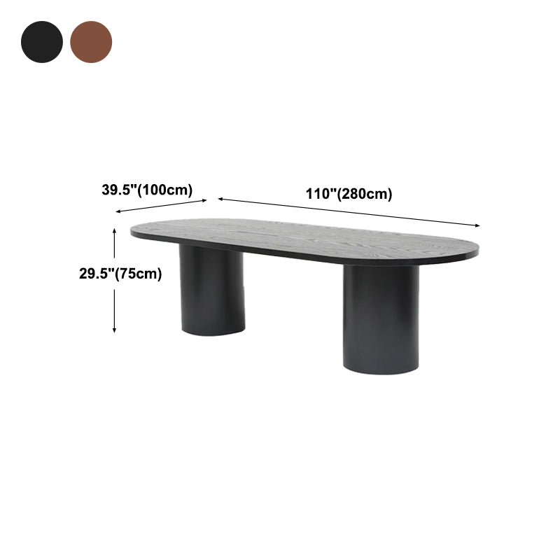 Contemporary Wood Top Oval Dinette Table Metal Base Dining Table for Living Room