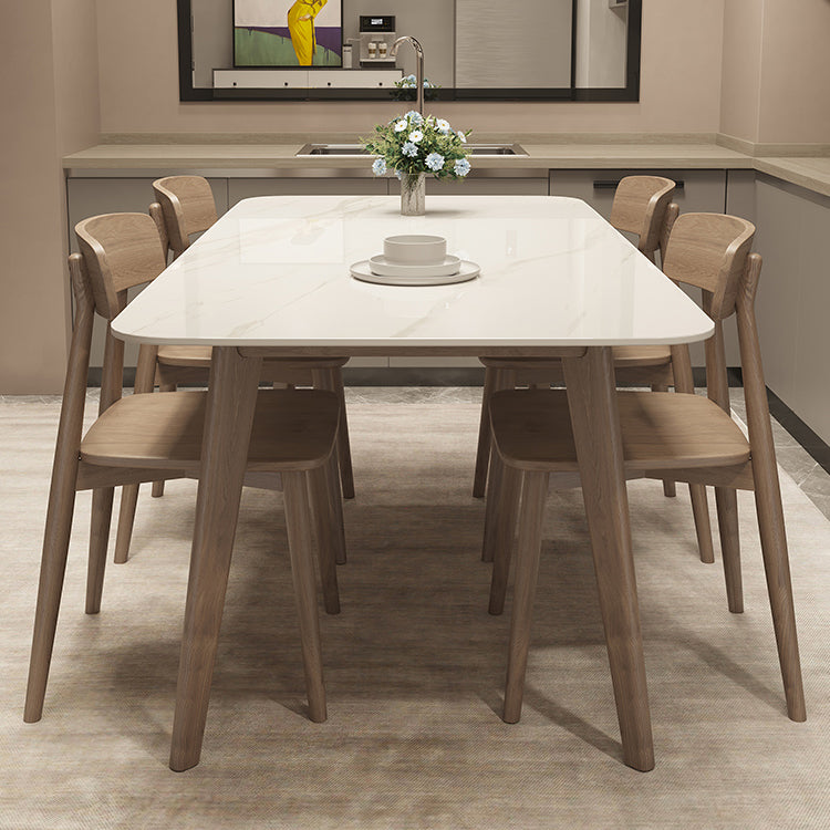 Medieval Modern Sintered Stone Top Dining Table Rectangle Table with Wooden 4 Legs