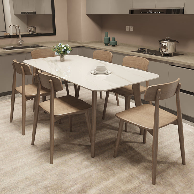 Medieval Modern Sintered Stone Top Dining Table Rectangle Table with Wooden 4 Legs