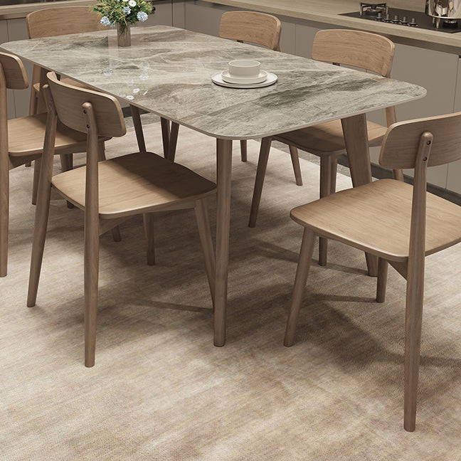 Medieval Modern Sintered Stone Top Dining Table Rectangle Table with Wooden 4 Legs