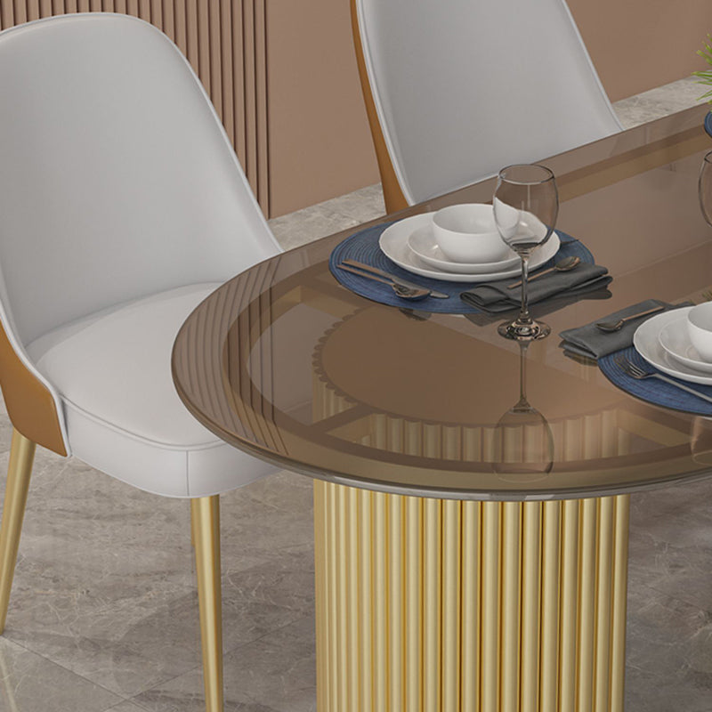Metal Contemporary Oval Dining Table Double Pedestal Table for Dining Room