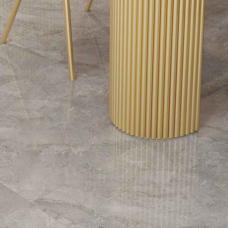 Metal Contemporary Oval Dining Table Double Pedestal Table for Dining Room