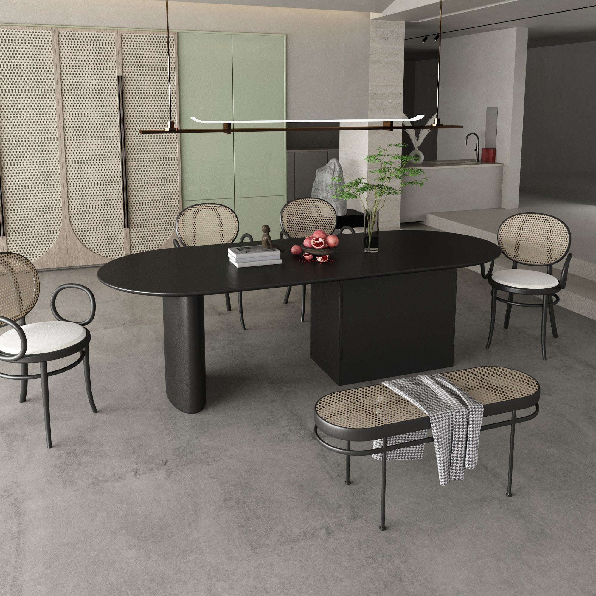 Minimalism Wood Oval Dining Table Wood Base Dining Table with Cabinet
