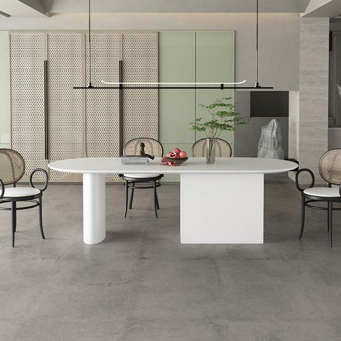 Minimalism Wood Oval Dining Table Wood Base Dining Table with Cabinet