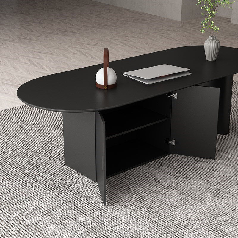 Minimalism Wood Oval Dining Table Wood Base Dining Table with Cabinet