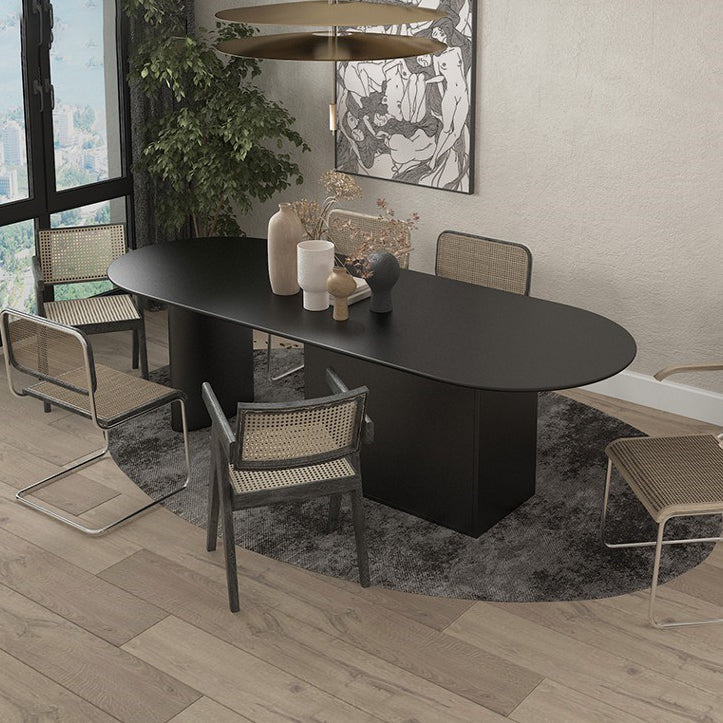 Minimalism Wood Oval Dining Table Wood Base Dining Table with Cabinet