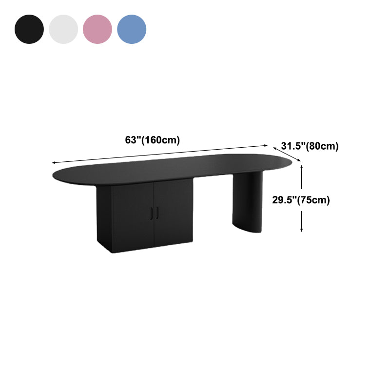 Minimalism Wood Oval Dining Table Wood Base Dining Table with Cabinet