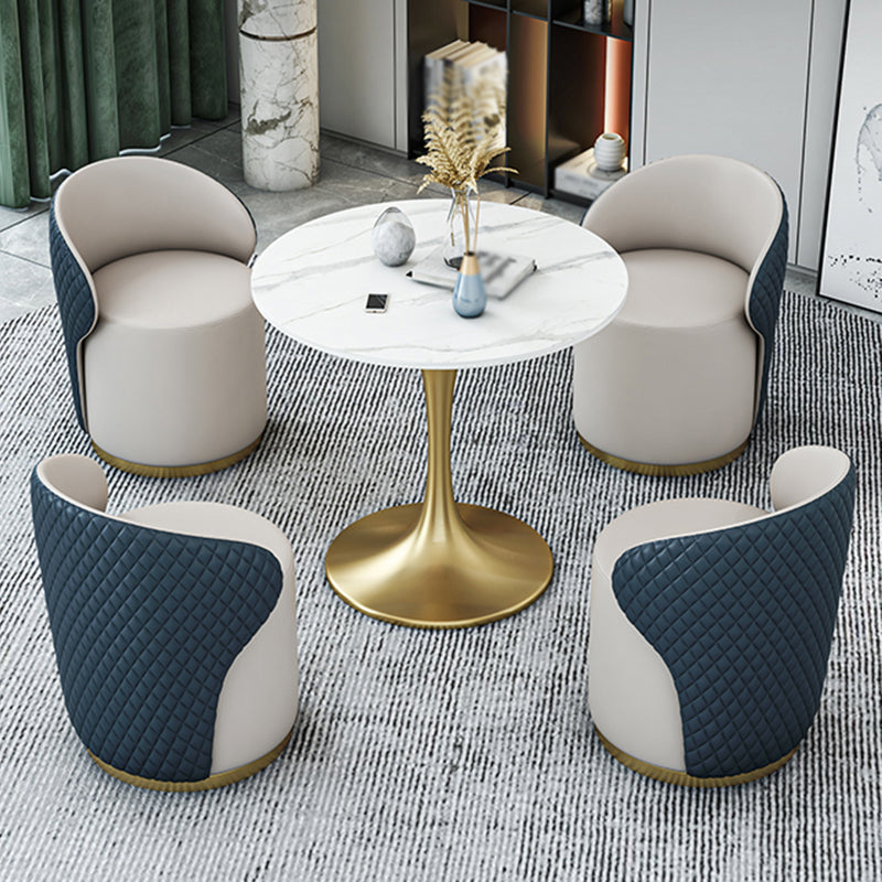 Glam 1/2/4/5 Pieces Gold Dinette Set with White Sintered Stone Top Round Dining Table Set