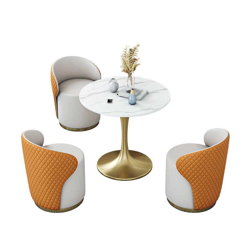 Glam 1/2/4/5 Pieces Gold Dinette Set with White Sintered Stone Top Round Dining Table Set