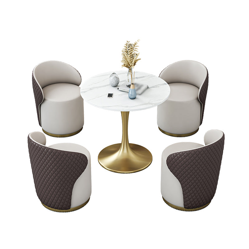 Glam 1/2/4/5 Pieces Gold Dinette Set with White Sintered Stone Top Round Dining Table Set