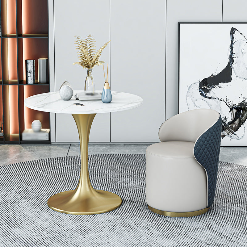 Glam 1/2/4/5 Pieces Gold Dinette Set with White Sintered Stone Top Round Dining Table Set