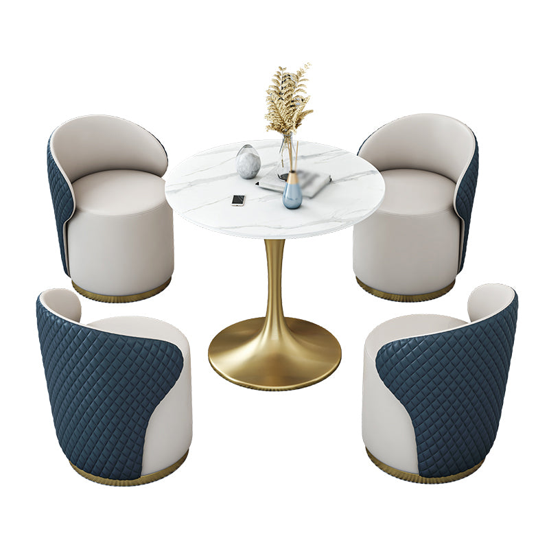 Glam 1/2/4/5 Pieces Gold Dinette Set with White Sintered Stone Top Round Dining Table Set