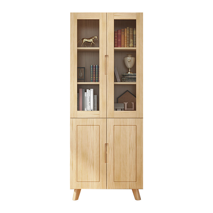 Scandinavian Solid Wood Bookcase Natural Closed Back Bookshelf with Door