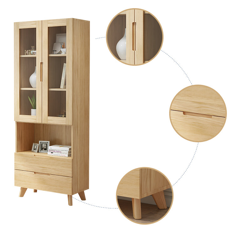 Scandinavian Solid Wood Bookcase Natural Closed Back Bookshelf with Door