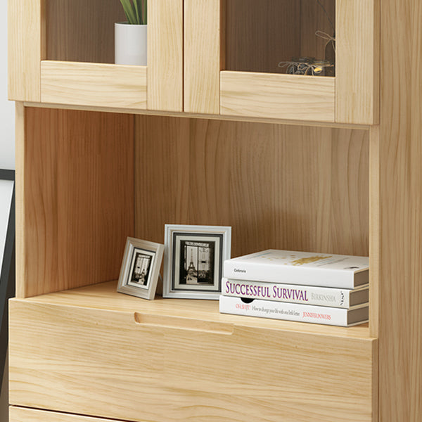 Scandinavian Solid Wood Bookcase Natural Closed Back Bookshelf with Door