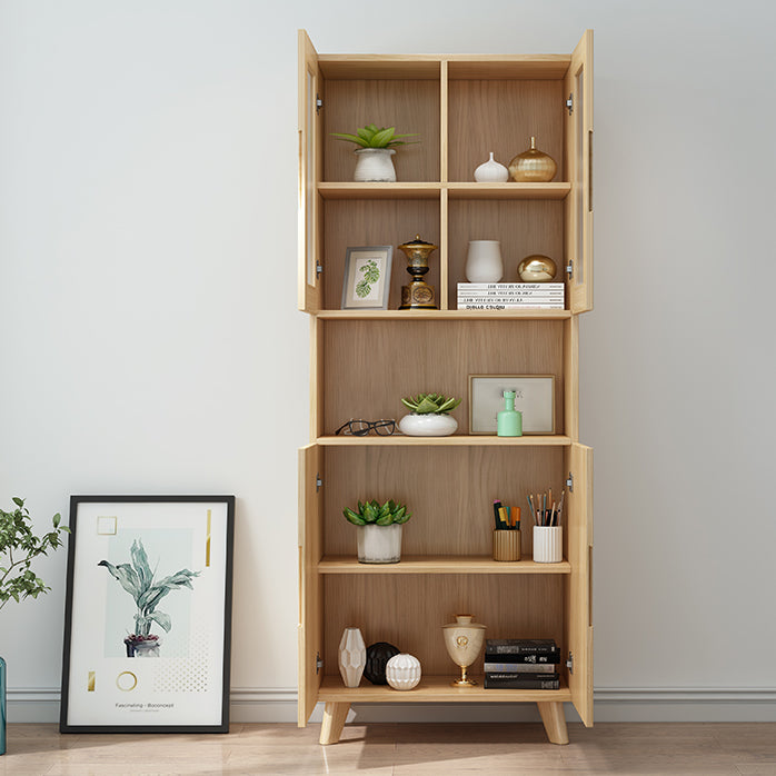 Scandinavian Solid Wood Bookcase Natural Closed Back Bookshelf with Door