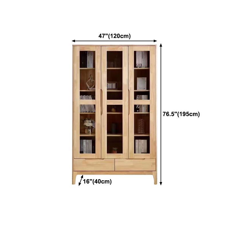 Scandinavian Solid Wood Bookcase Natural Closed Back Bookshelf with Door