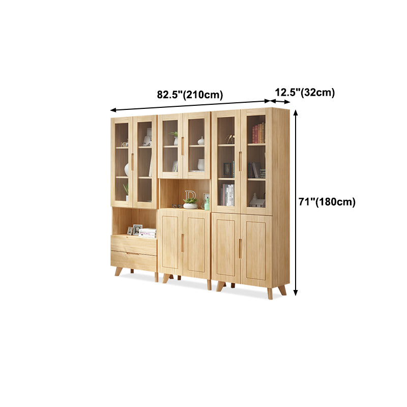 Scandinavian Solid Wood Bookcase Natural Closed Back Bookshelf with Door