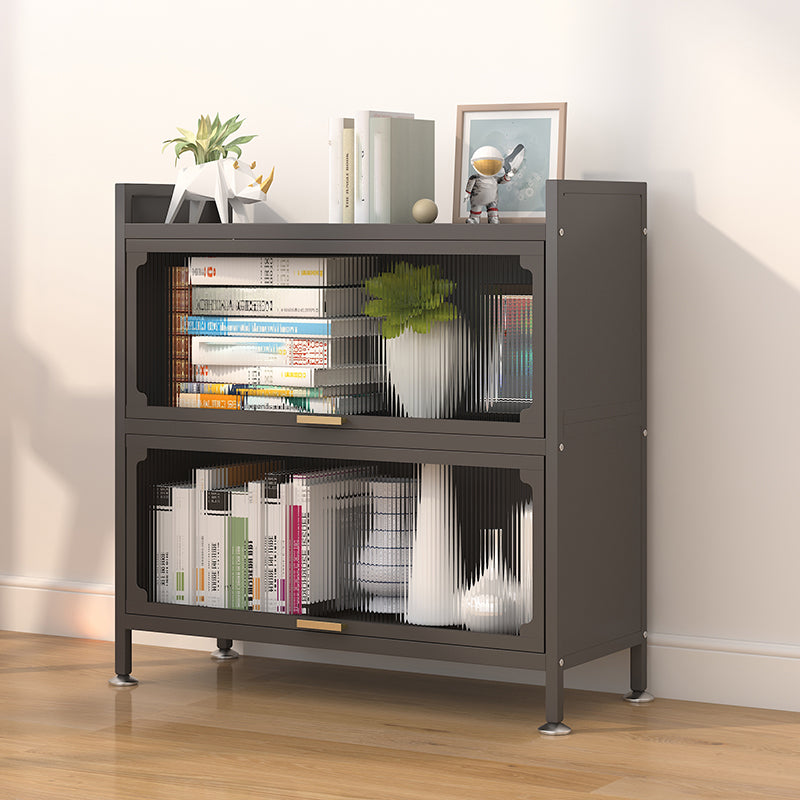 Industrial Style Metal Bookshelf Closed Back Shelf Bookcase with Doors