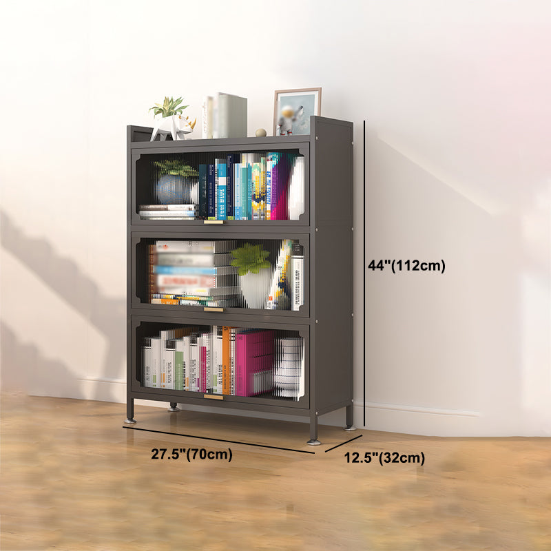 Industrial Style Metal Bookshelf Closed Back Shelf Bookcase with Doors