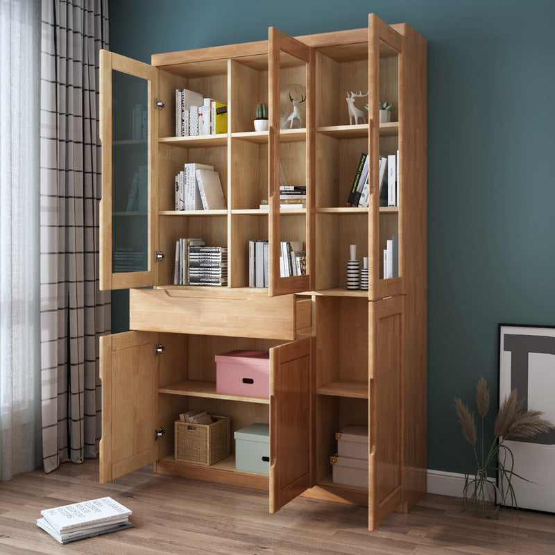 Contemporary Style Bookshelf Solid Wood with Door Bookcase for Office Study Room