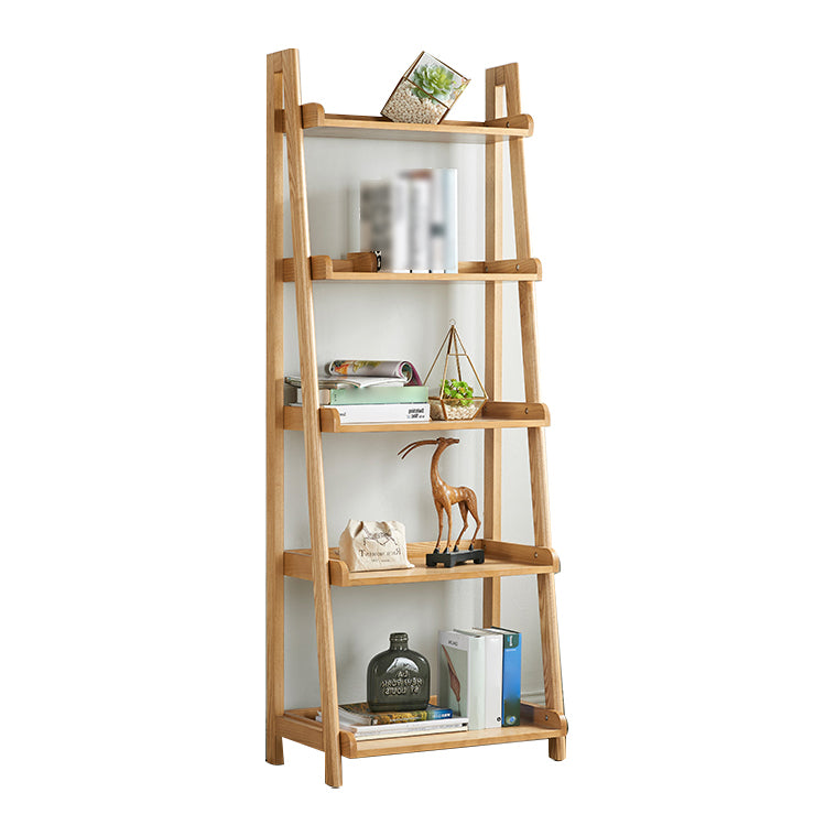 Scandinavian Ladder Bookshelf Vertical Open Ash Bookcase for Living Room