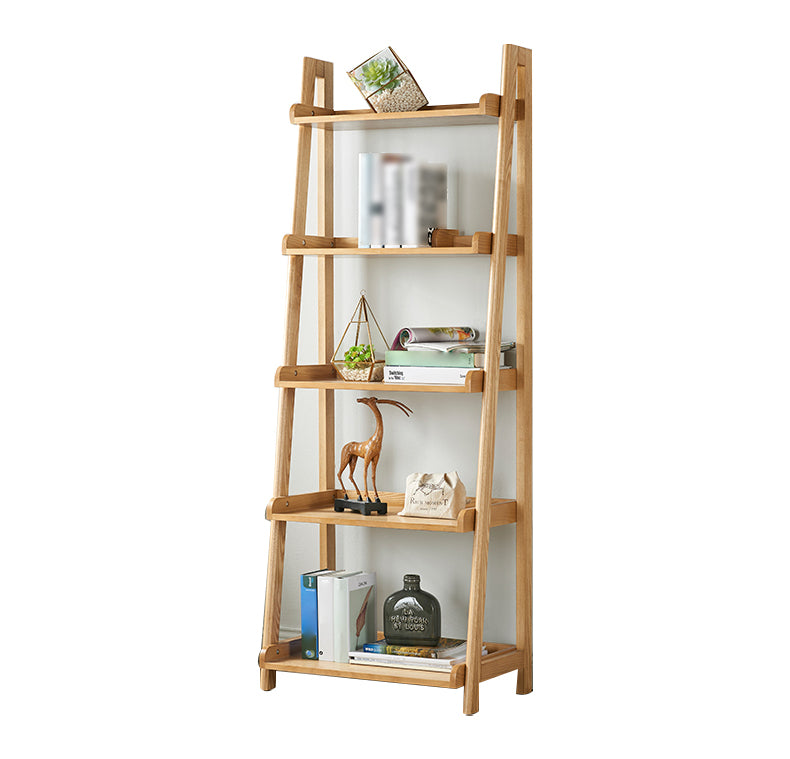 Scandinavian Ladder Bookshelf Vertical Open Ash Bookcase for Living Room